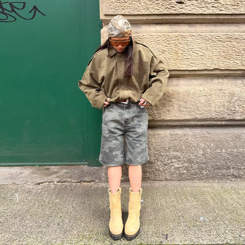 Viral Faux Suede Oversized Cropped Bomber Jacket