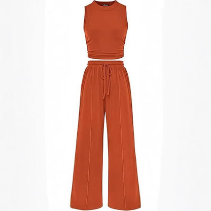 Spring Lounge Set - Cropped Tank & Flowy Palazzo Pants