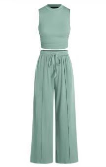 Spring Lounge Set - Cropped Tank & Flowy Palazzo Pants