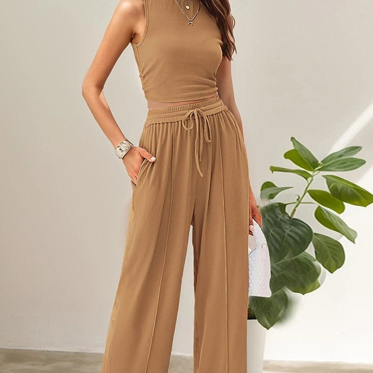 Spring Lounge Set - Cropped Tank & Flowy Palazzo Pants