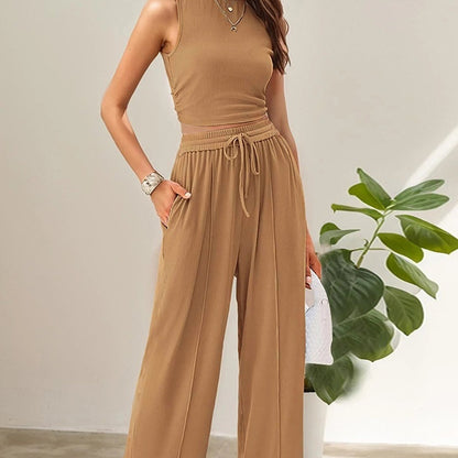 Spring Lounge Set - Cropped Tank & Flowy Palazzo Pants