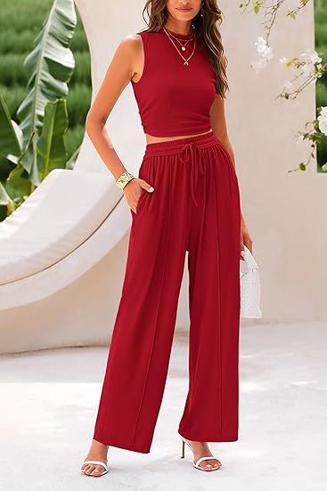 Spring Lounge Set - Cropped Tank & Flowy Palazzo Pants