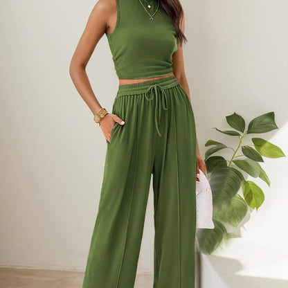 Spring Lounge Set - Cropped Tank & Flowy Palazzo Pants
