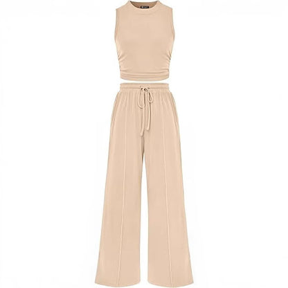 Spring Lounge Set - Cropped Tank & Flowy Palazzo Pants